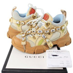 Gucci Flashtrek Crystal Embellished Sneakers Beige